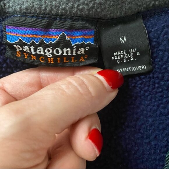 PATAGONIA VEST SYNCHILLA COAT JACKET BLUE FLEECE ZIP FRONT POCKETS SIZE M - Picture 11 of 12